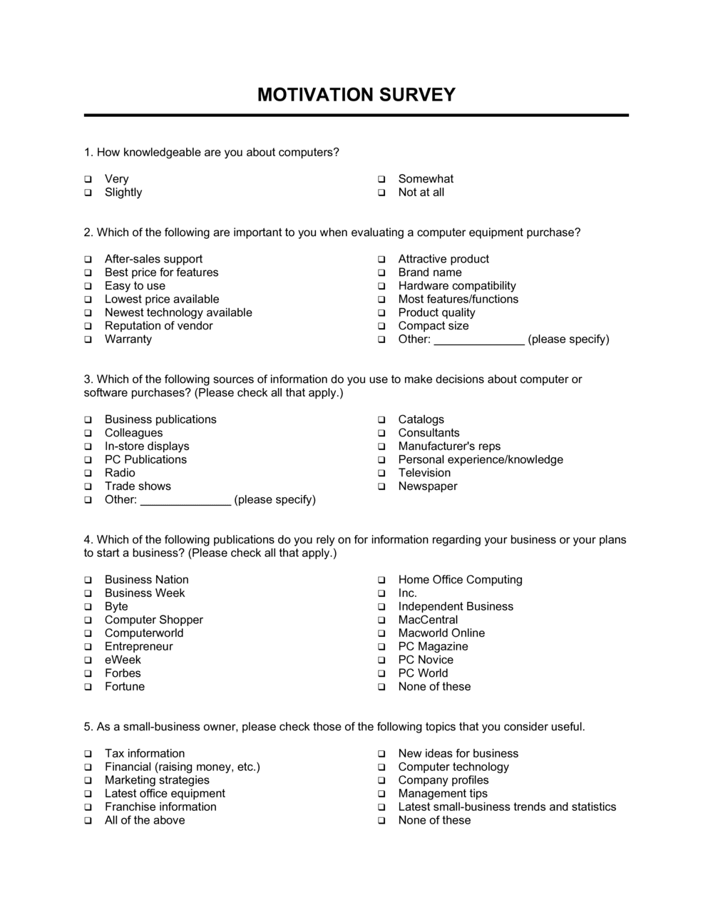 Business-in-a-Box's Motivation Survey Template
