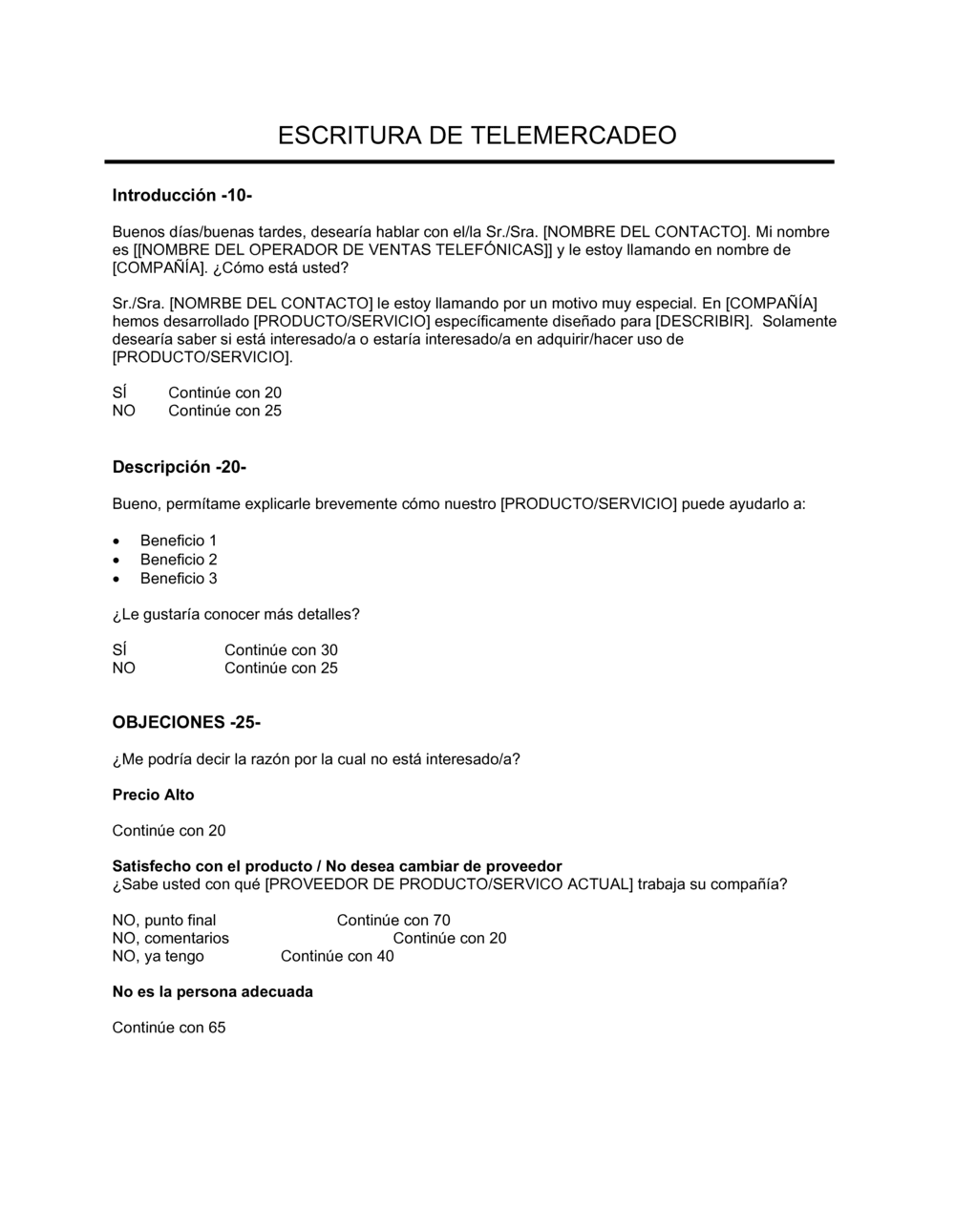 Business-in-a-Box's Muestra de escritura de telemercadeo