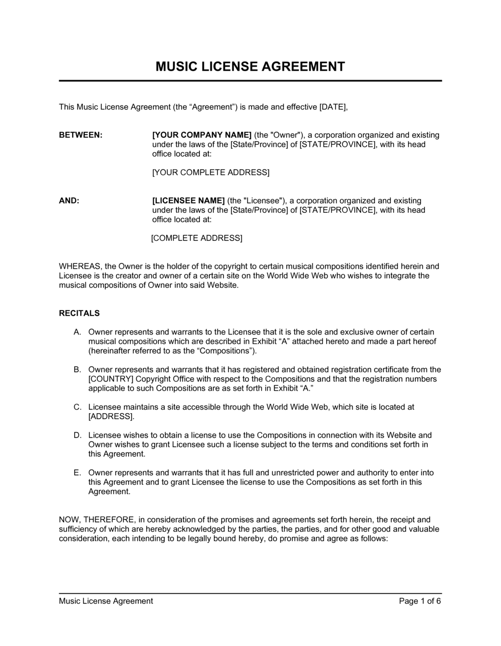 Song License Agreement Template