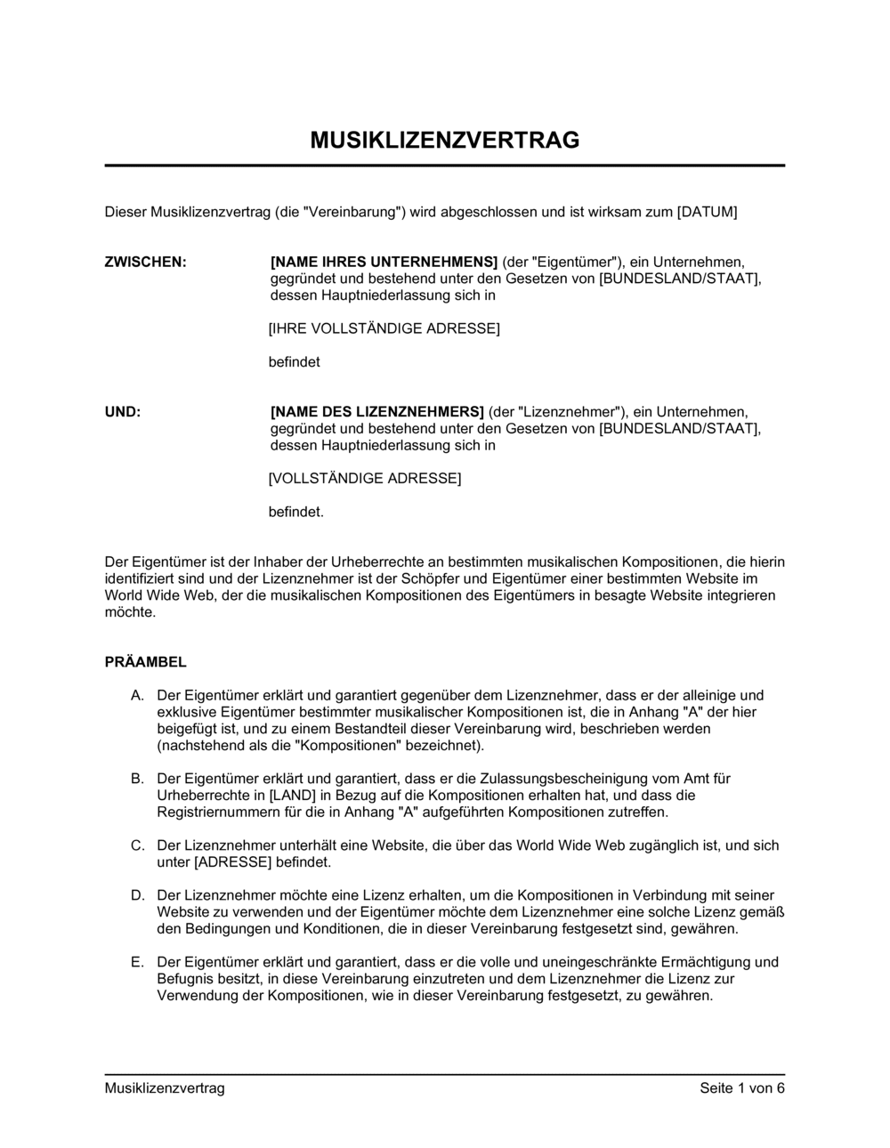 Business-in-a-Box's Musiklizenzvertrag