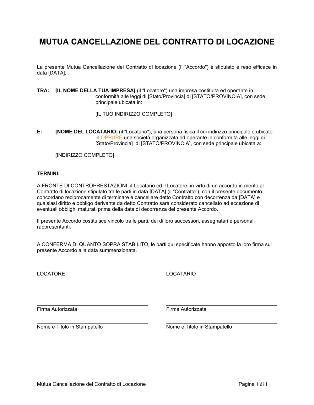 Business-in-a-Box's Mutua cancellazione del contratto di locazione