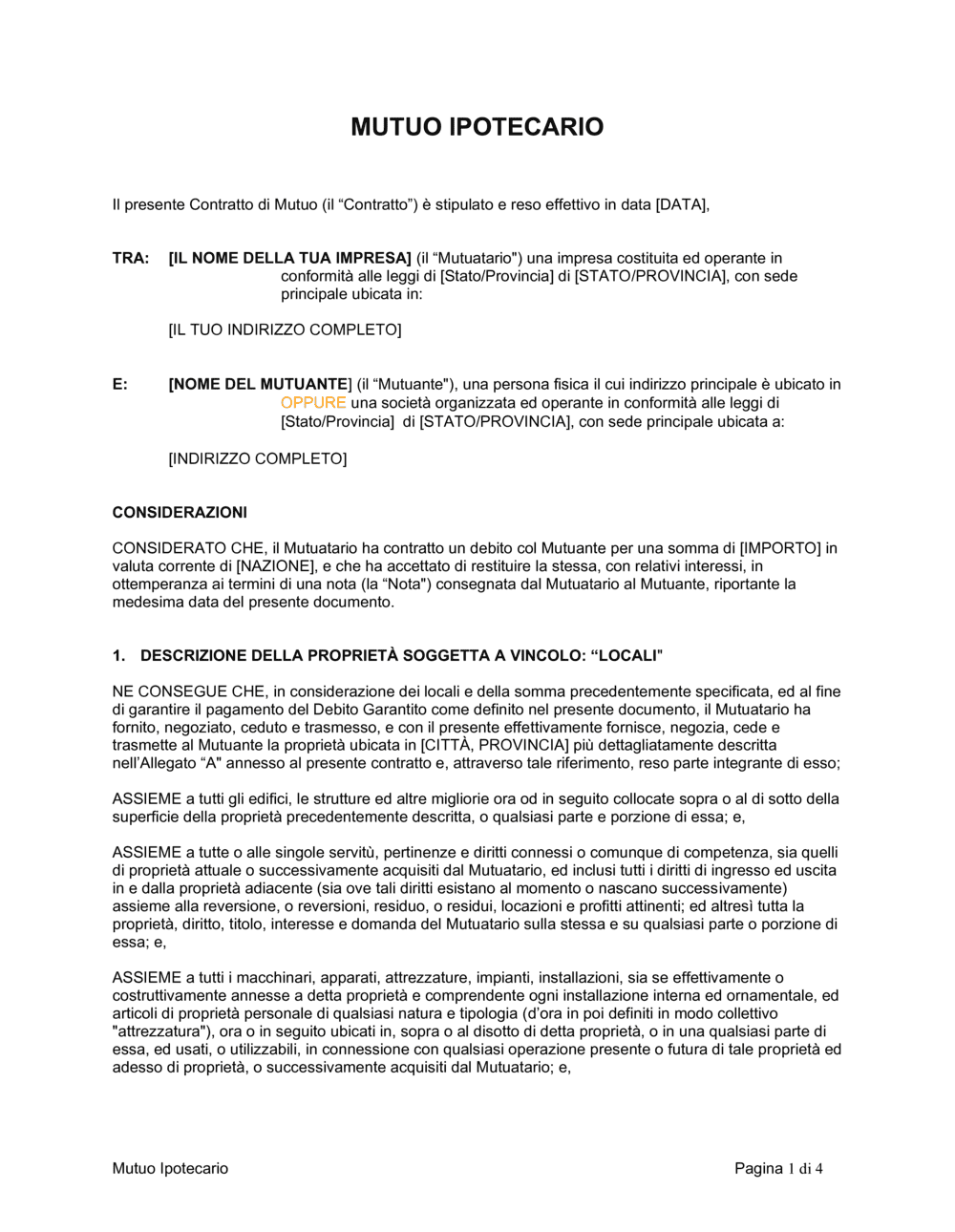 Business-in-a-Box's Mutuo ipotecario