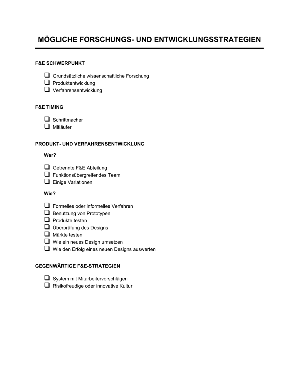 Business-in-a-Box's Mögliche Forschungs und Entwicklungsstrategien