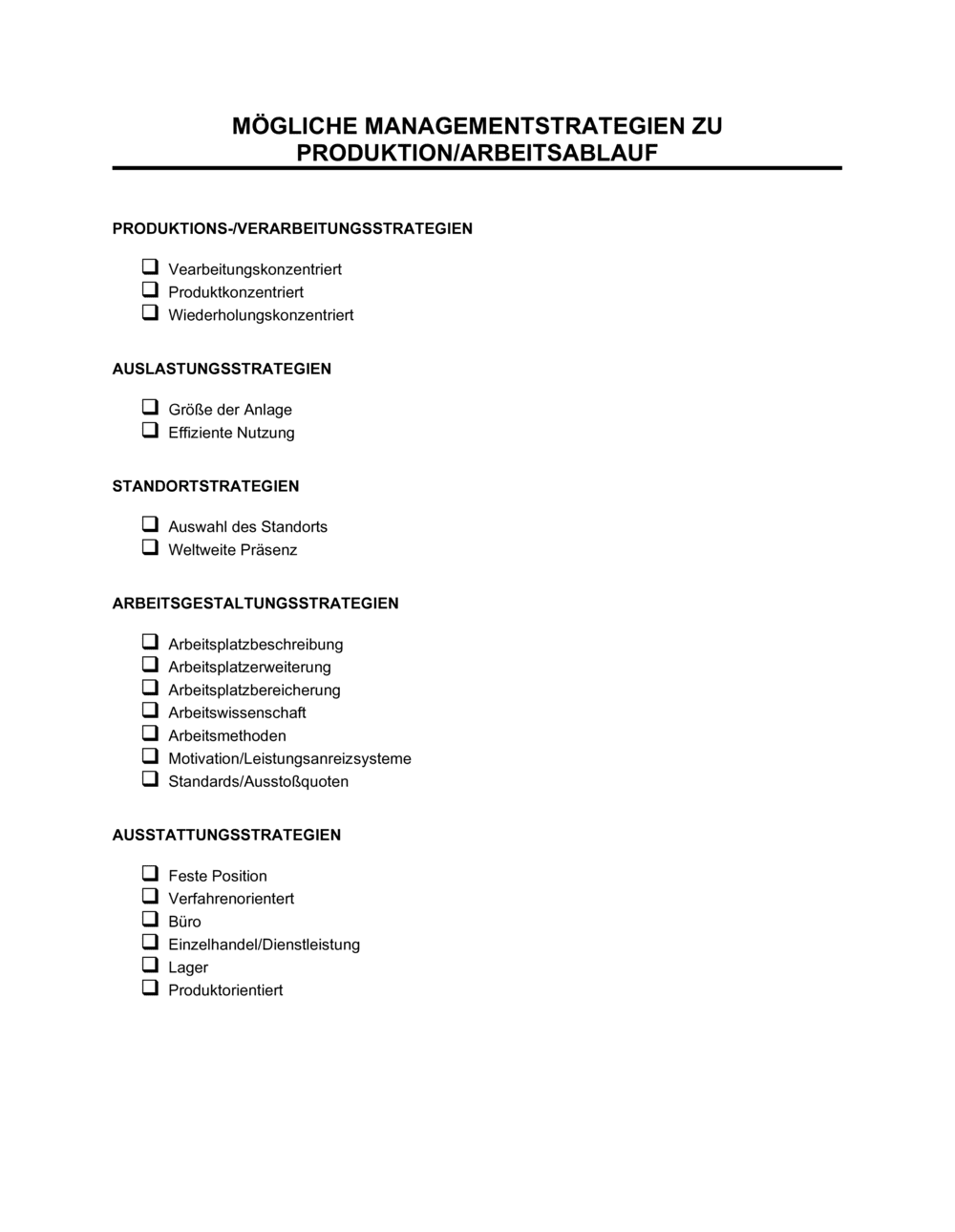 Business-in-a-Box's Mögliche Managementstrategien zu Produktion Arbeitsablauf