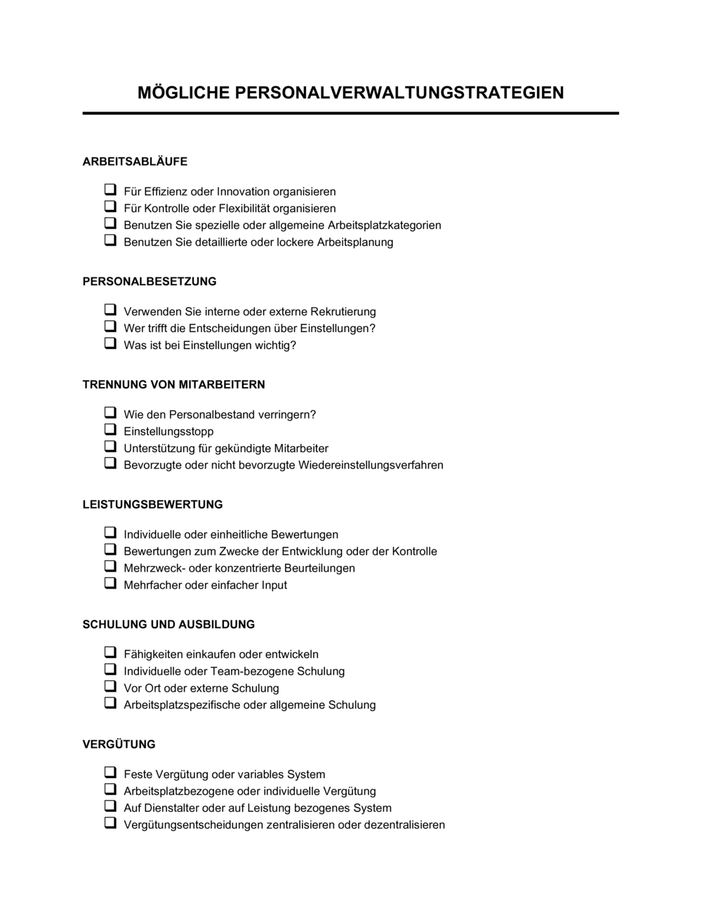 Business-in-a-Box's Mögliche Personalverwaltungstrategien