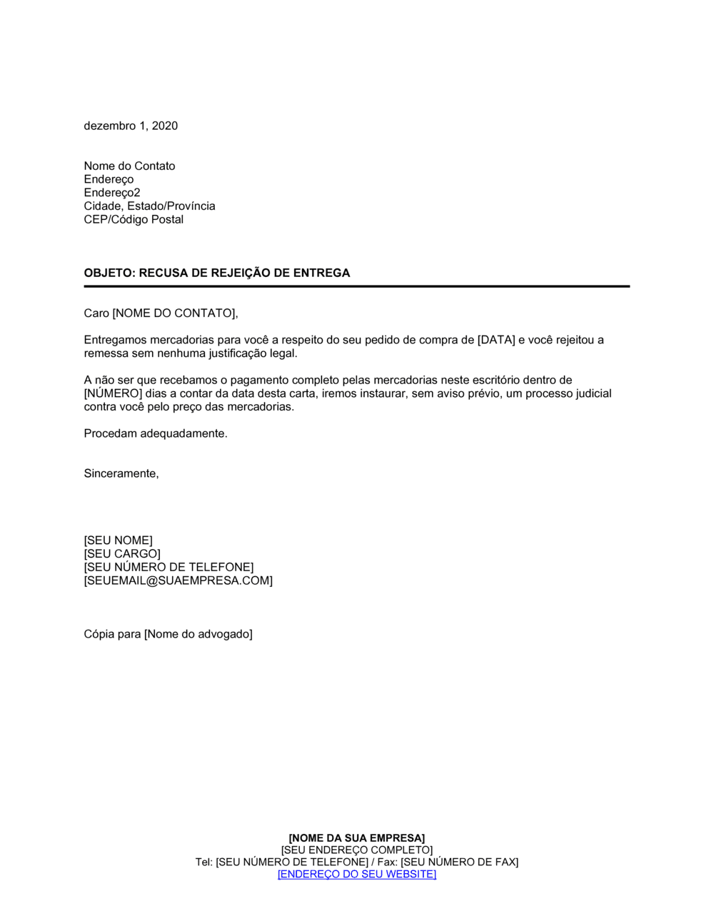 Business-in-a-Box's Negação de Rejeição de Bens