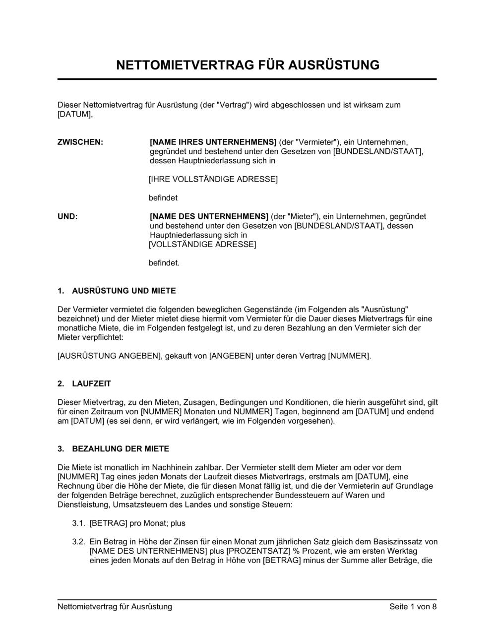 Business-in-a-Box's Nettomietvertrag für Ausrüstung