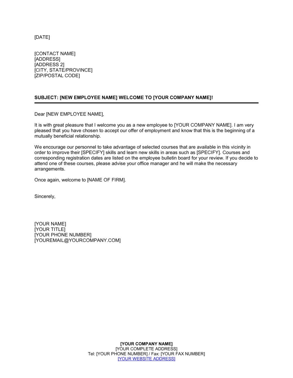 Welcome To The Company Letter For Your Needs Letter Template Collection