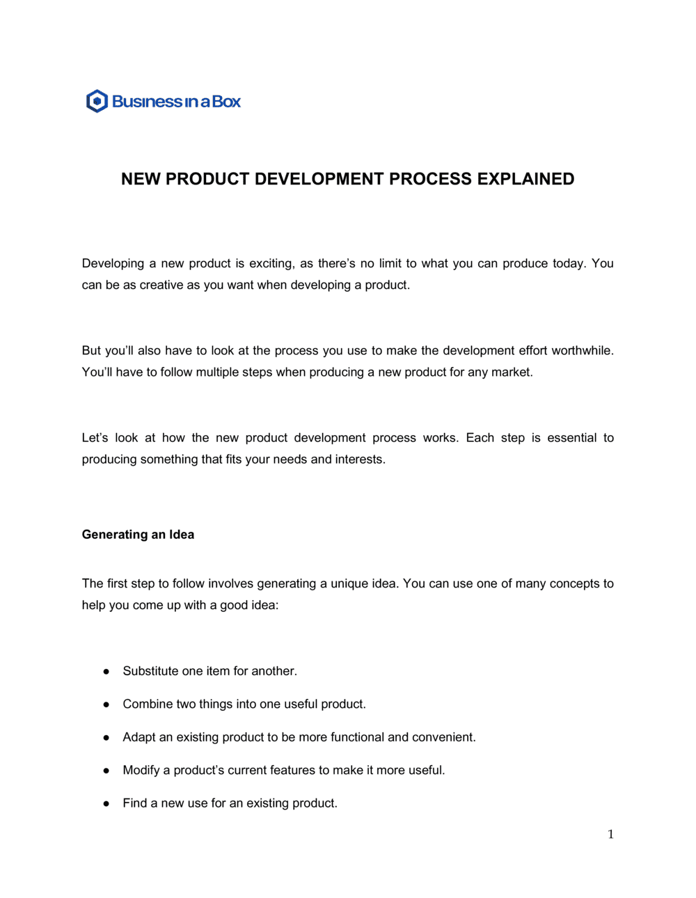 Business-in-a-Box's New Product Development Process Explained Template