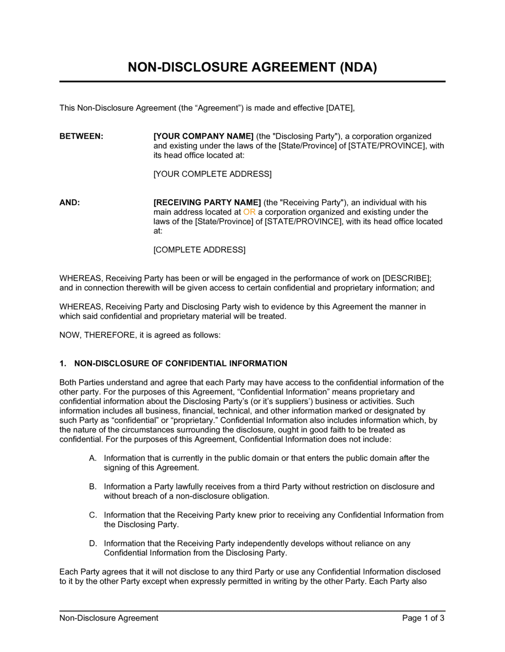 Non Disclosure Agreement Nda Template  by Business-in-a-Box™ With unilateral non disclosure agreement template