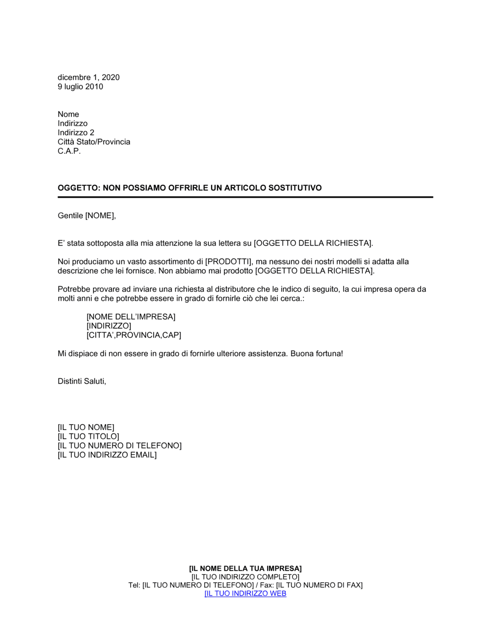 Business-in-a-Box's Non possiamo offrirle un articolo sostitutivo