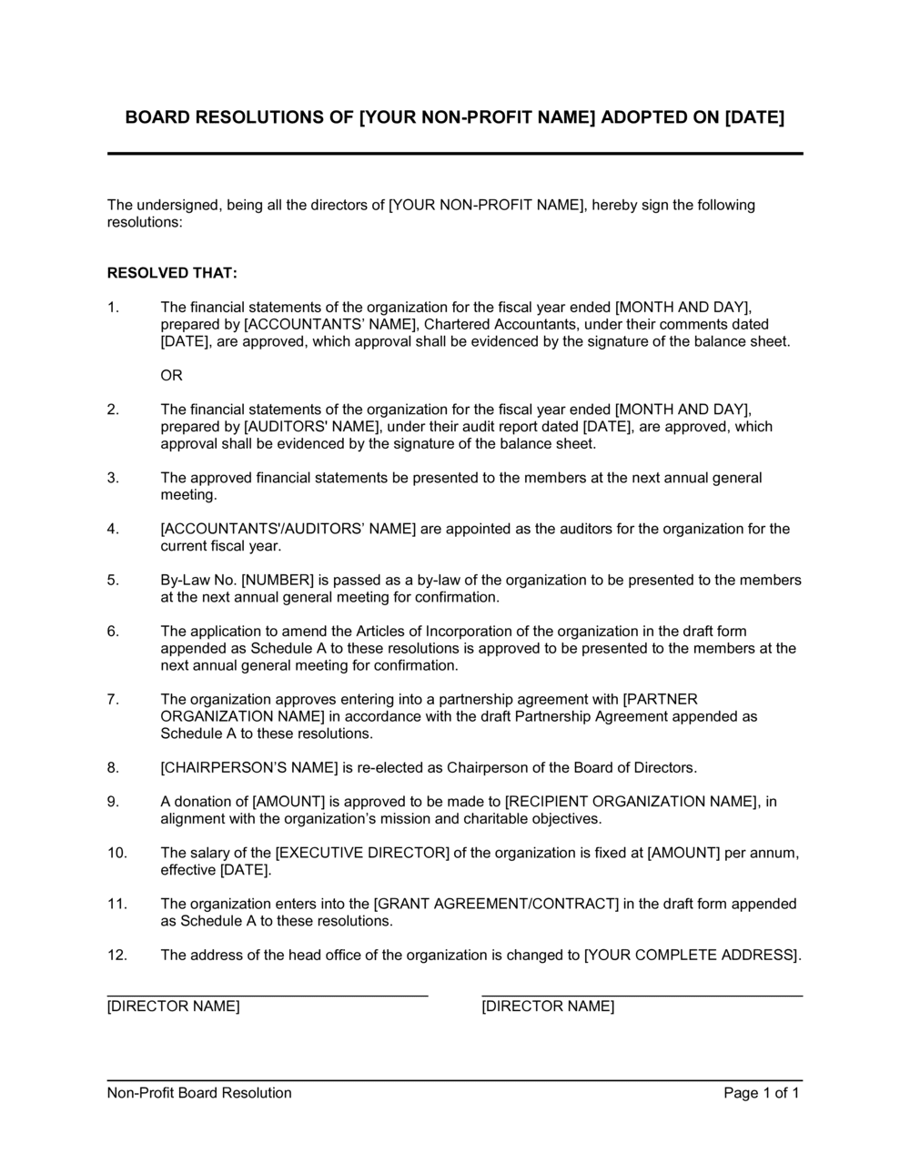 NonProfit Board Resolution Template (Download)