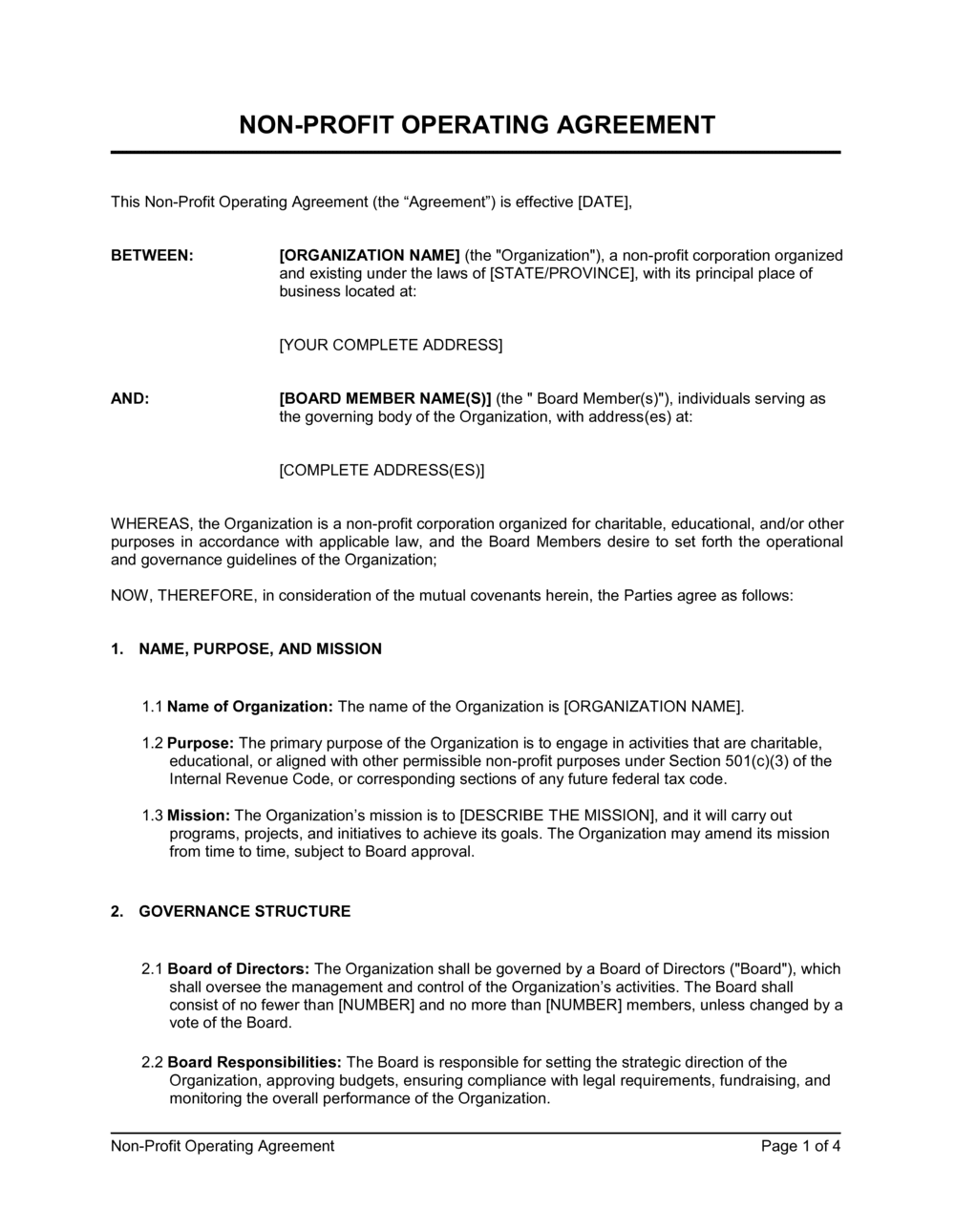 Business-in-a-Box's Non-Profit Operating Agreement Template