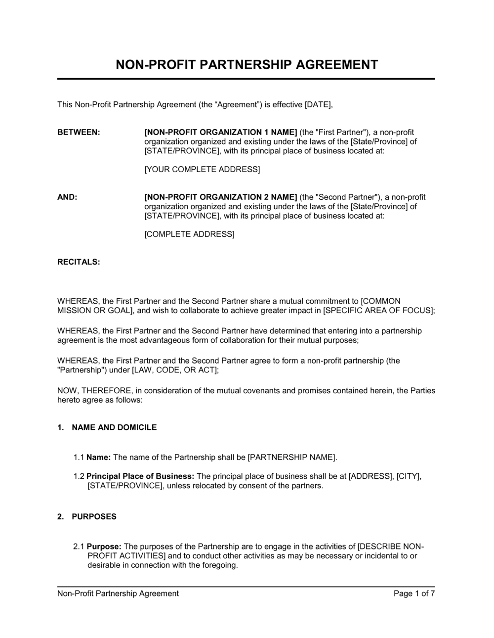 Business-in-a-Box's Non-Profit Partnership Agreement Template