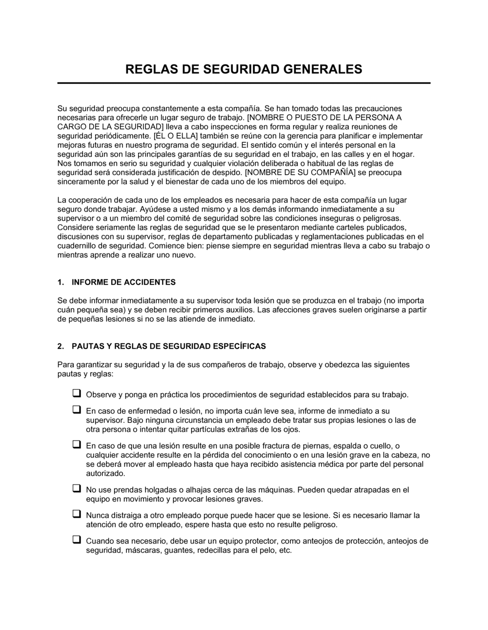 Business-in-a-Box's Normas generales de seguridad