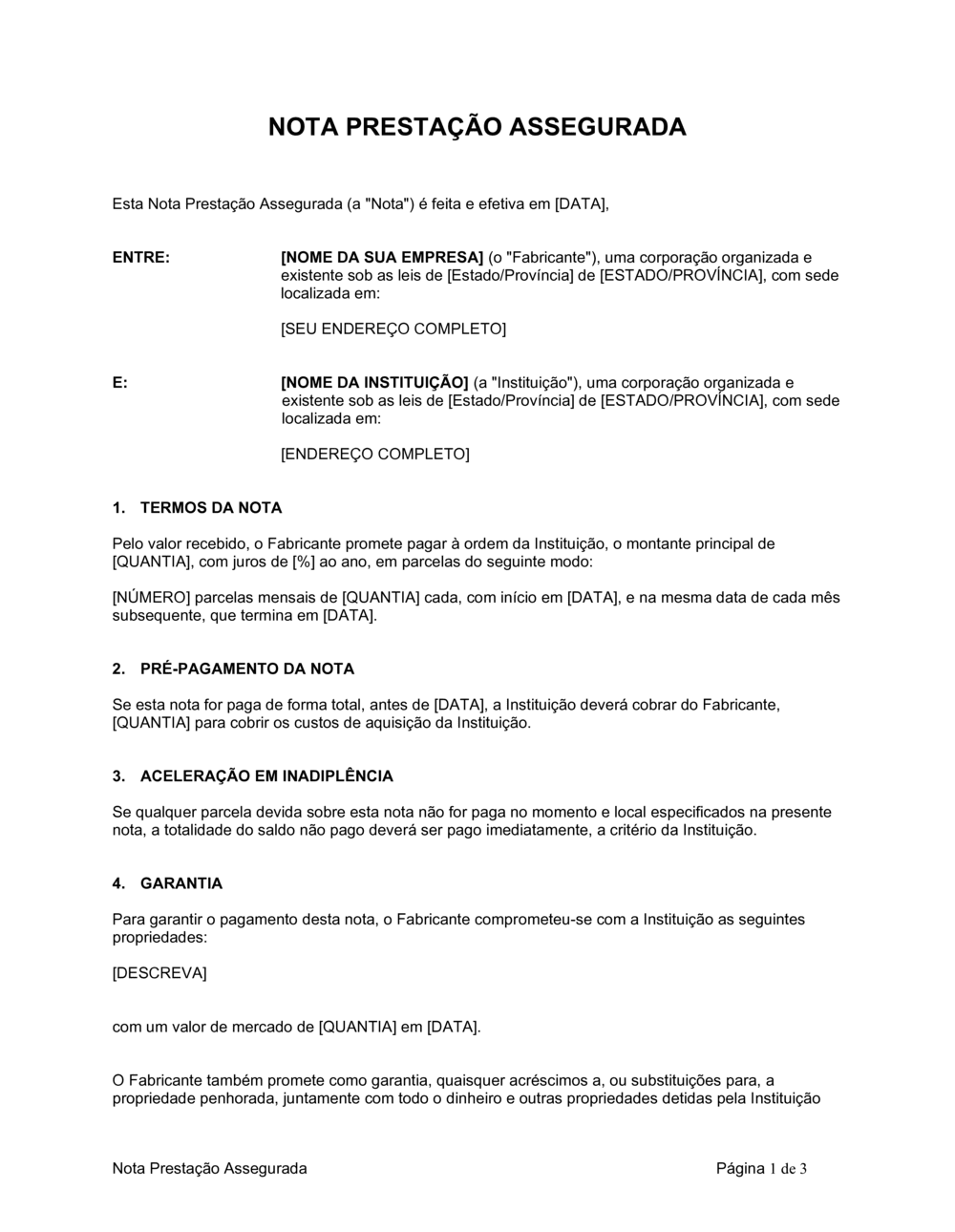 Business-in-a-Box's Nota de Parcela Garantida