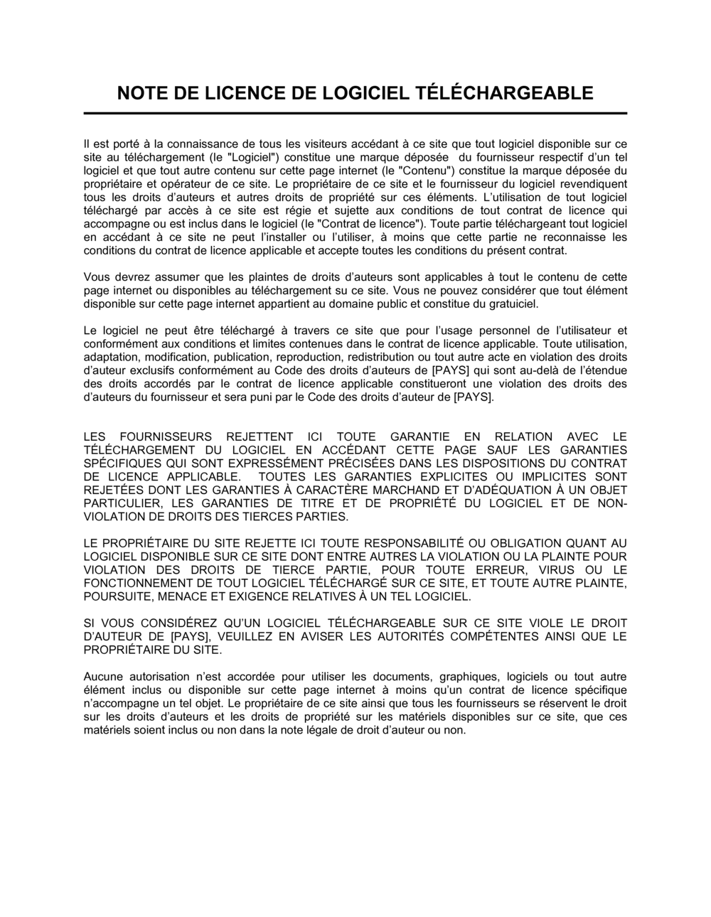 Business-in-a-Box's Note de licence de logiciel