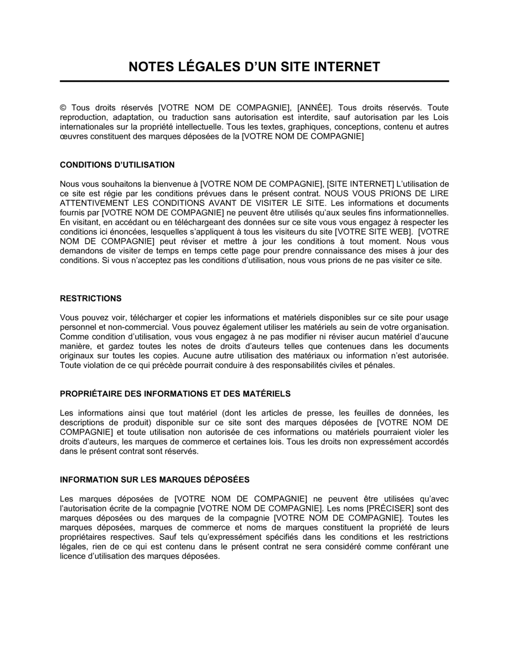 Business-in-a-Box's Notes légales pour site Web