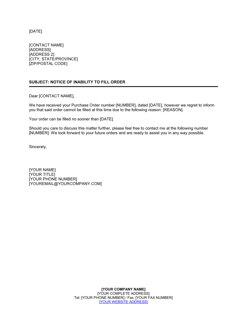 Business-in-a-Box's Notice of Delayed Shipment 2 Template