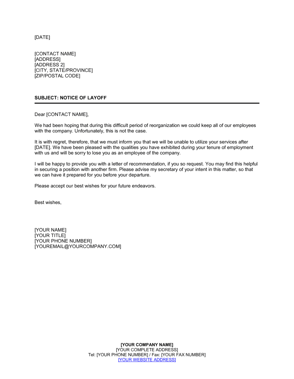 Layoff Letter Template