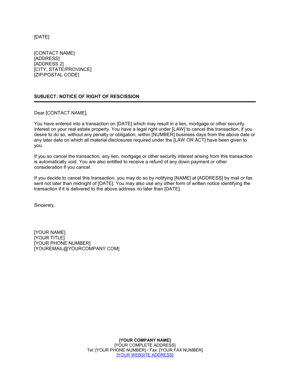 Business-in-a-Box's Notice of Right of Rescission Template