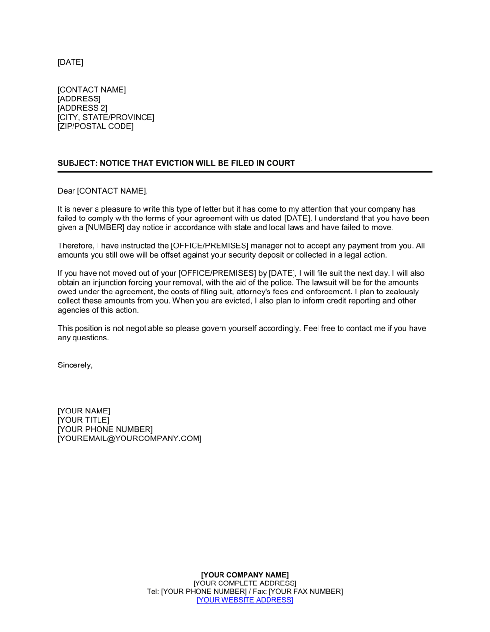 Business-in-a-Box's Notice_Eviction Will Be Filled in Court Template