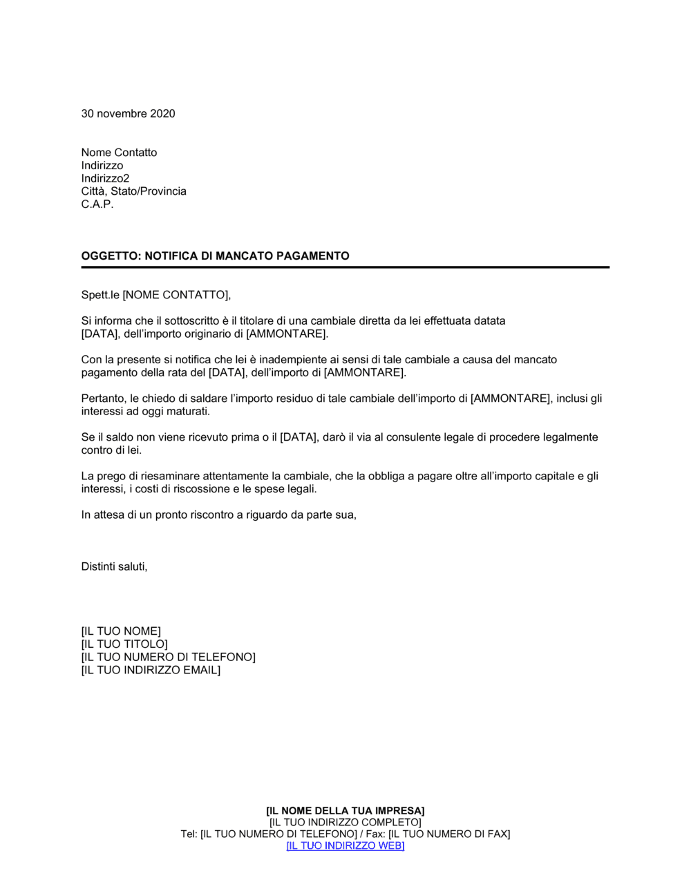 Business-in-a-Box's Notifica di mancato pagamento