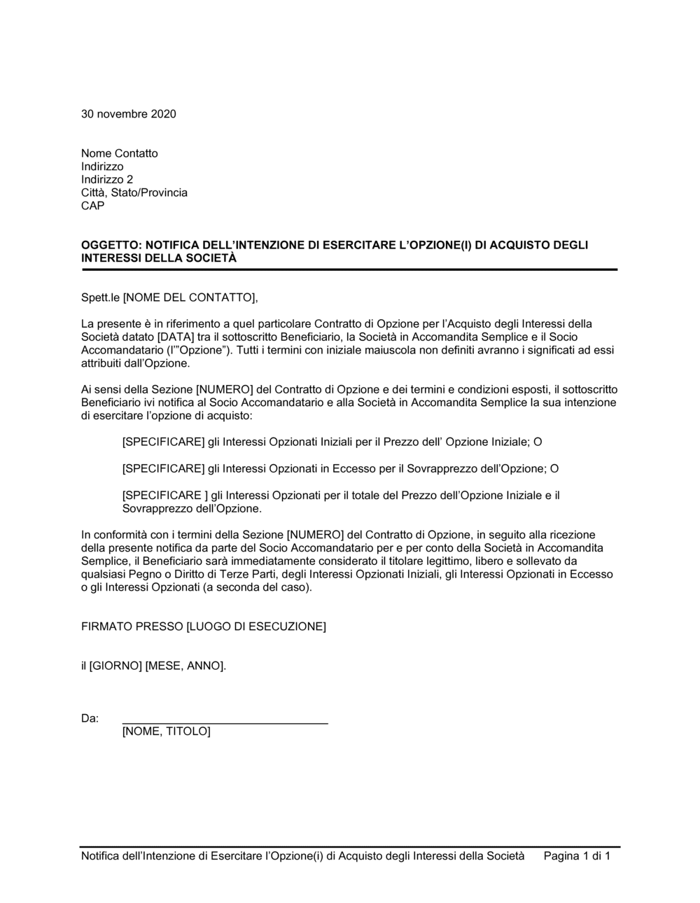 Business-in-a-Box's Notifica intenzione di esercitare opzione acquisto interessi società