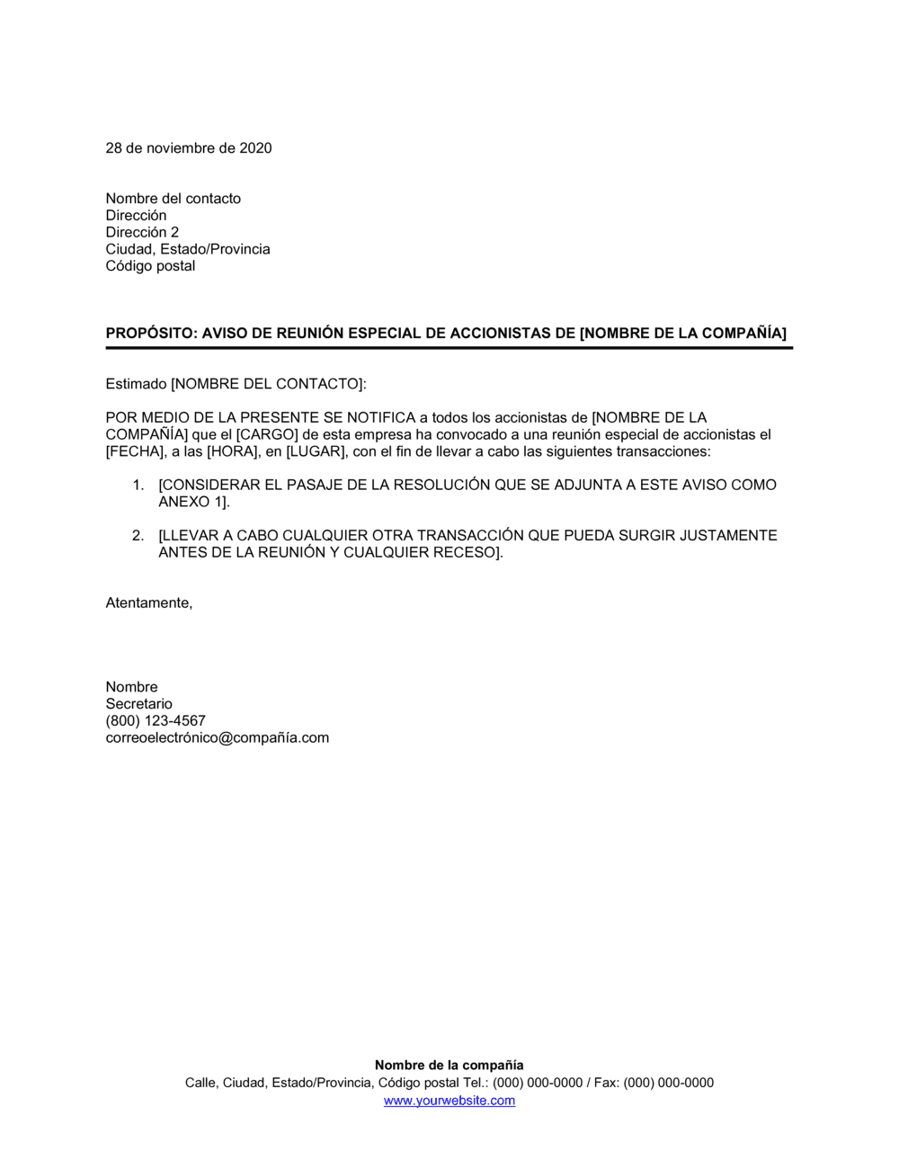 Business-in-a-Box's Notificación de asamblea especial de los accionistas