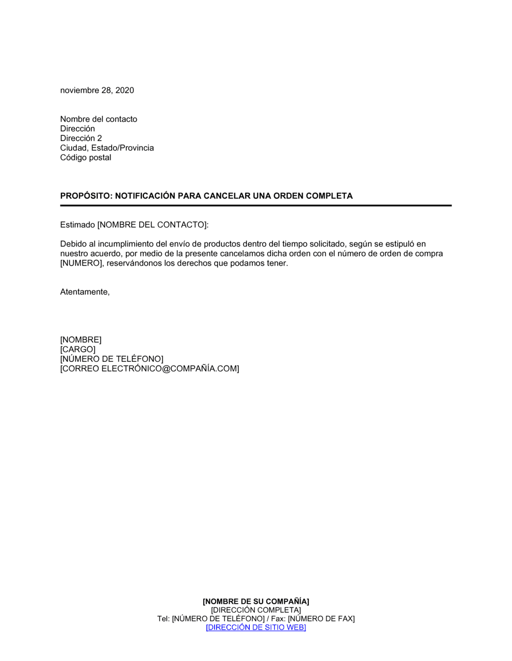 Business-in-a-Box's Notificación de cancelación completa de orden