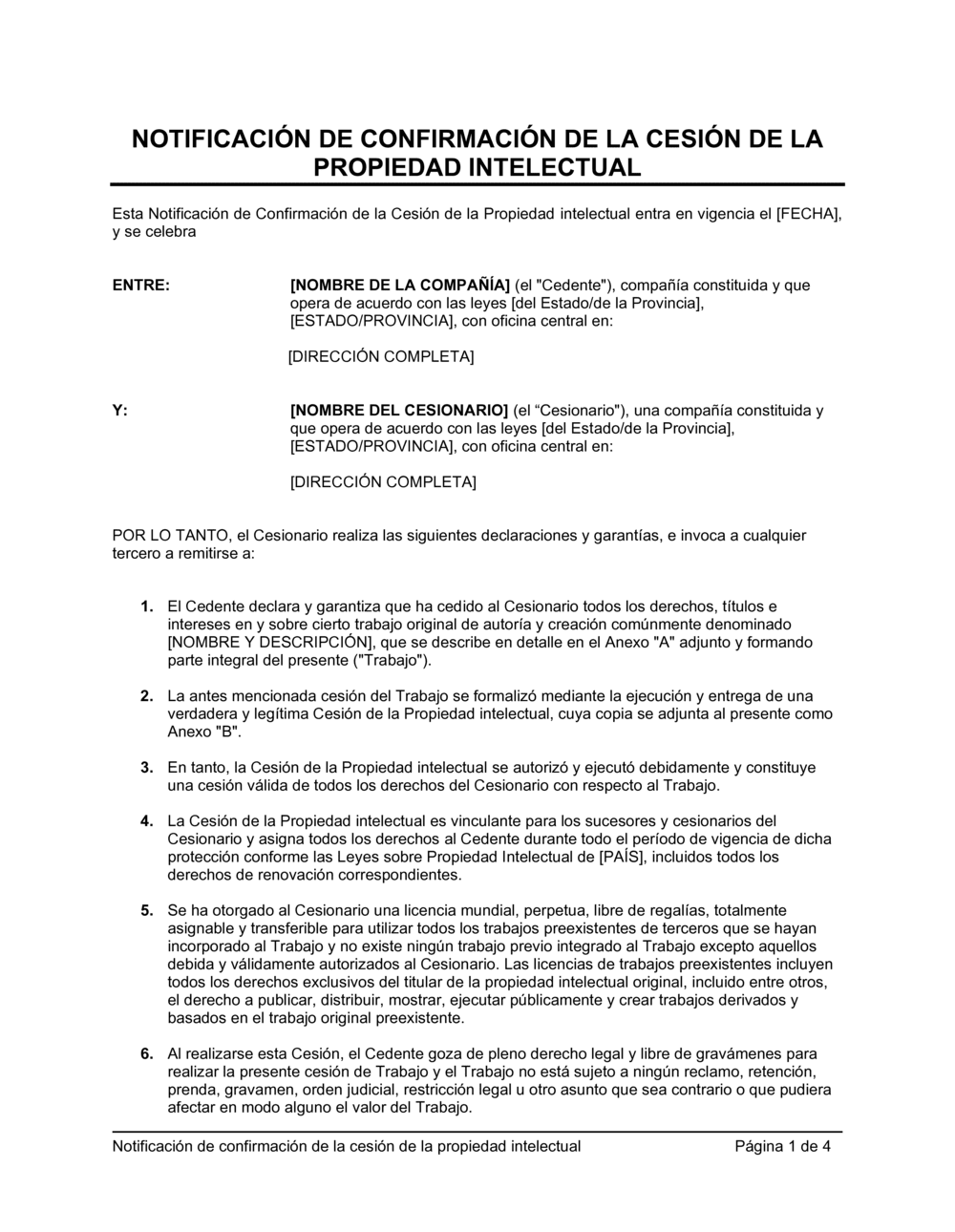 Business-in-a-Box's Notificación de confirmación de la cesión de la propiedad intelectual
