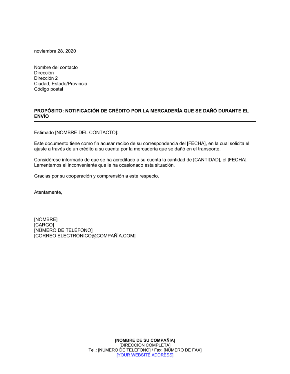 Business-in-a-Box's Notificación de crédito por mercadería dañada durante el envío