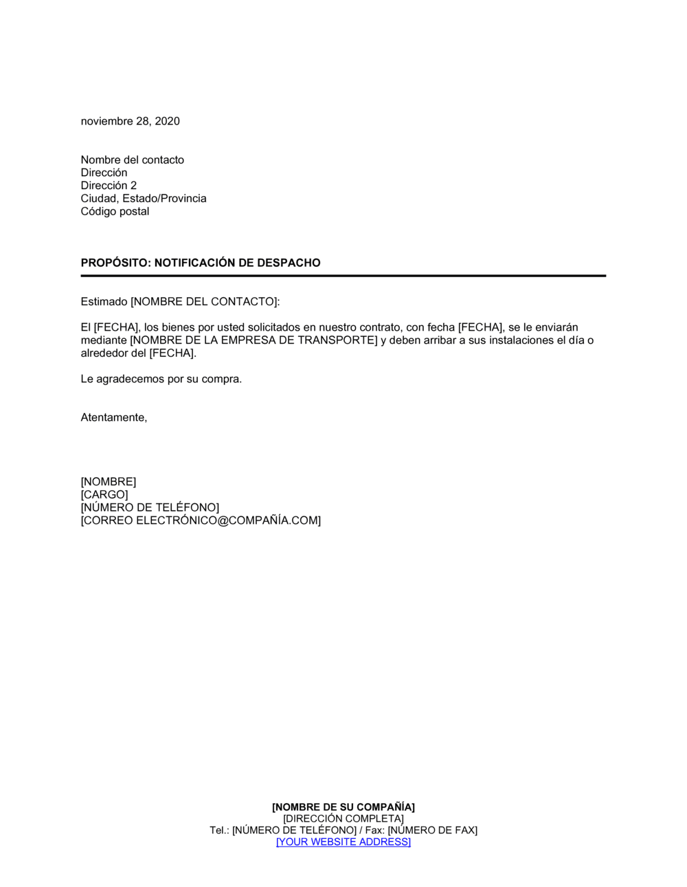 Business-in-a-Box's Notificación de despacho