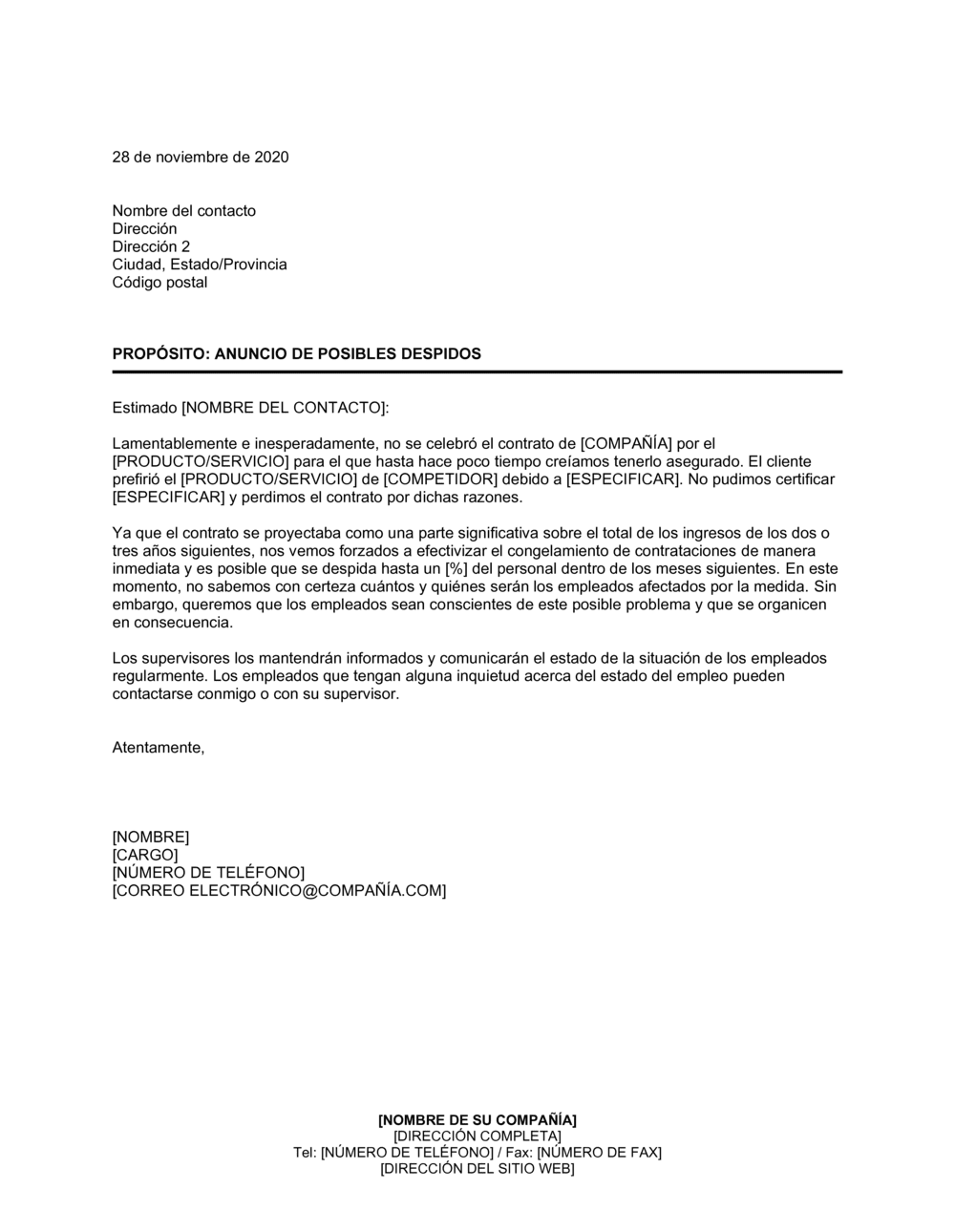 Business-in-a-Box's Notificación de despido 1