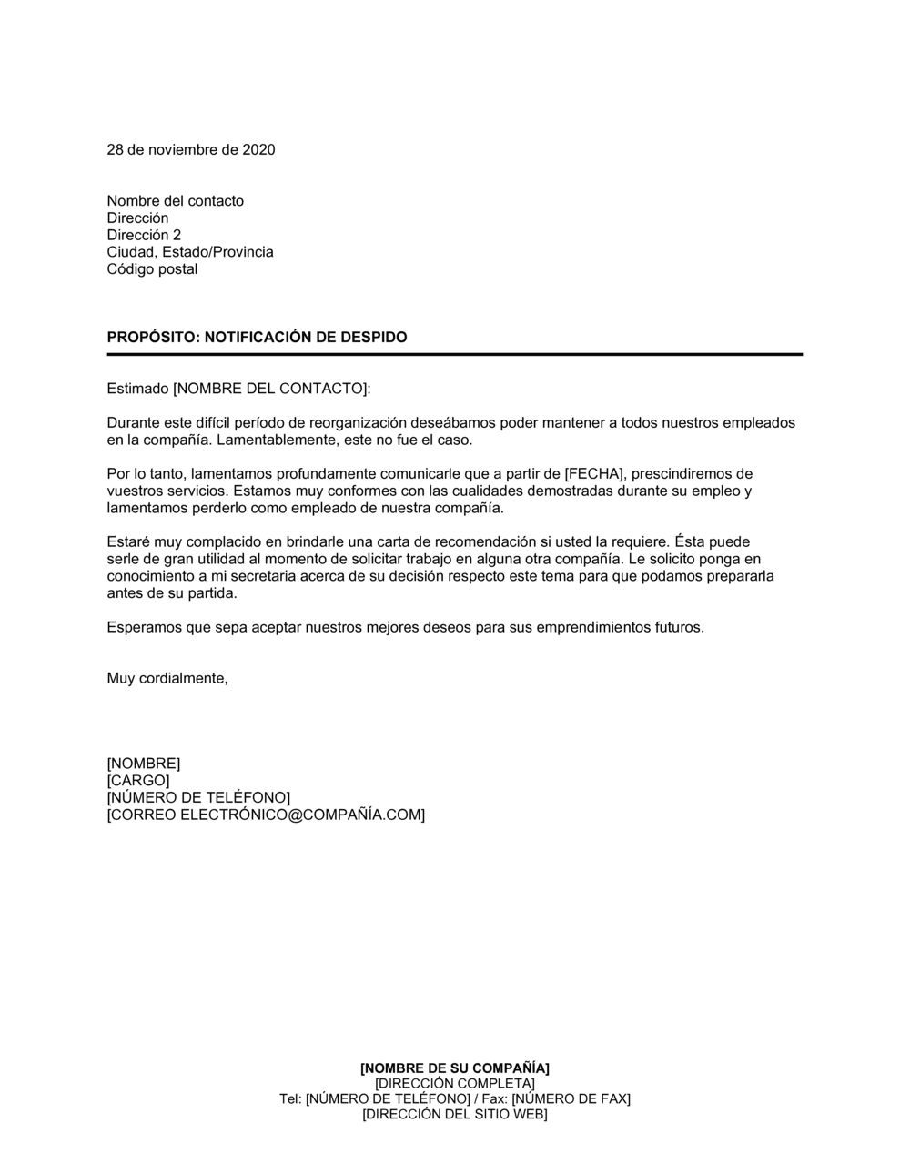 Business-in-a-Box's Notificación de despido 2