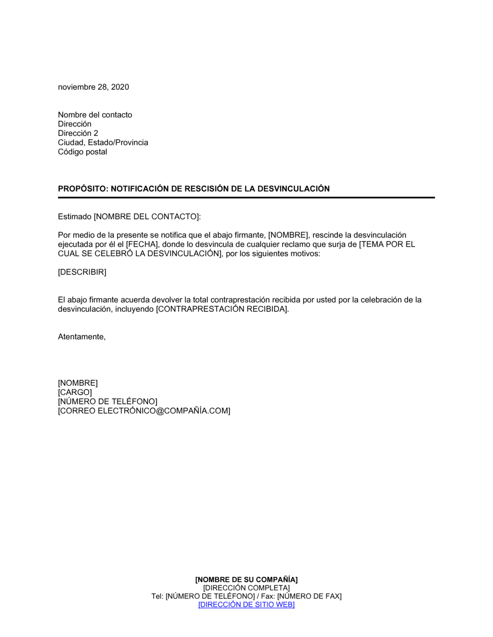 Business-in-a-Box's Notificación de finalización de la desvinculación