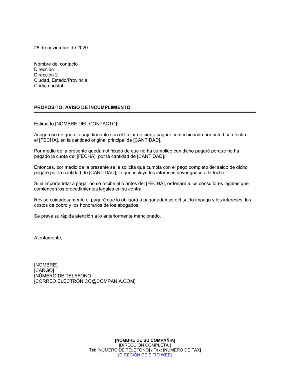 Business-in-a-Box's Notificación de incumplimiento en el pago