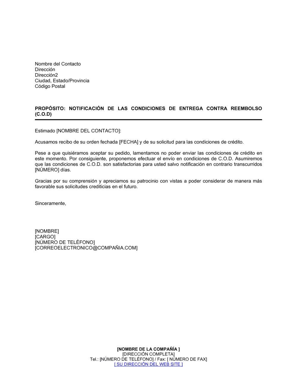 Business-in-a-Box's Notificación de las condiciones de ECR