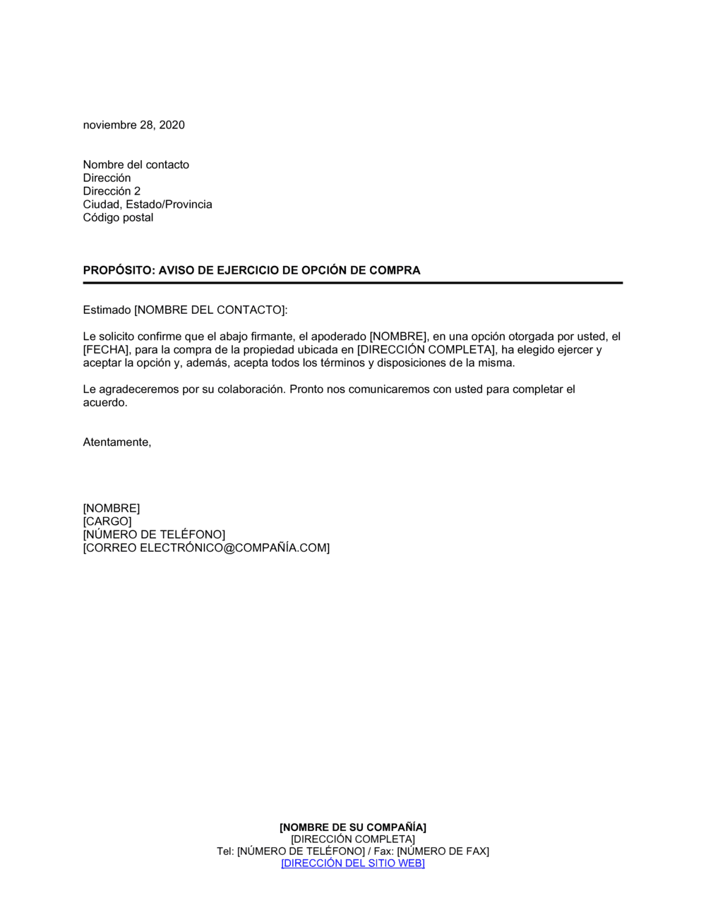 Business-in-a-Box's Notificación de opción de compra