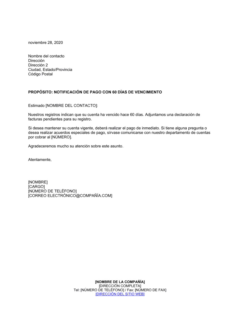Business-in-a-Box's Notificación de pago con 60 días de vencimiento