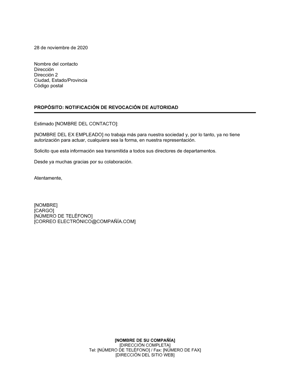 Business-in-a-Box's Notificación de revocación de autoridad