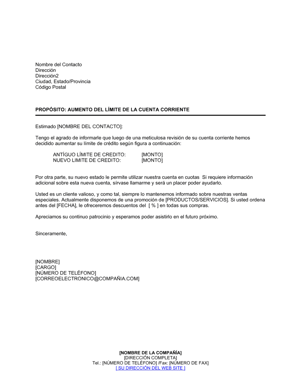 Business-in-a-Box's Notificación de un aumento del límite de la cuenta corriente