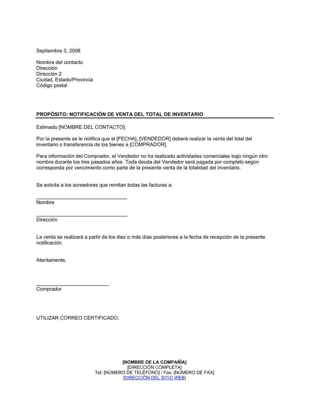 Business-in-a-Box's Notificación de venta del total del inventario