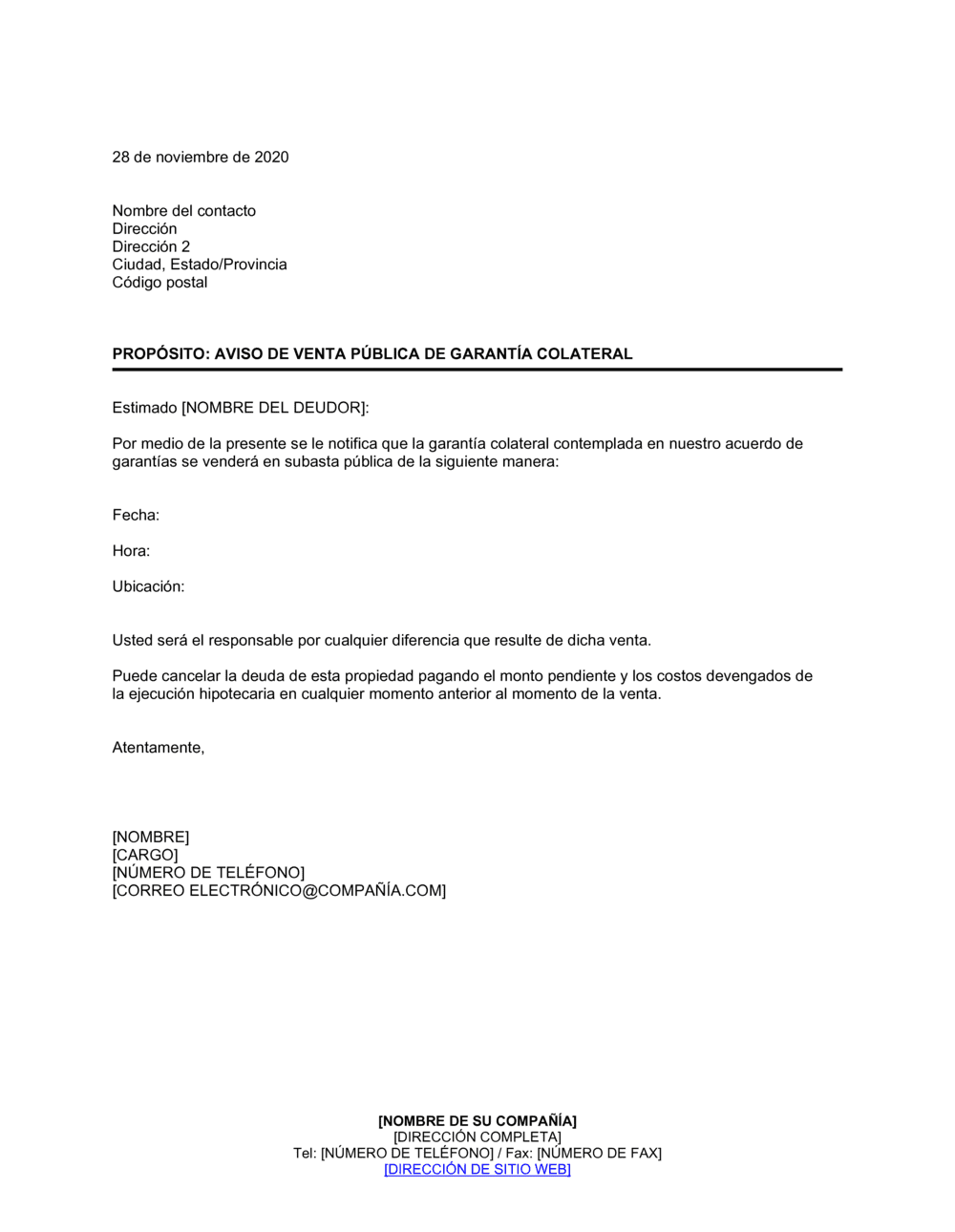 Business-in-a-Box's Notificación de venta pública de garantía colateral