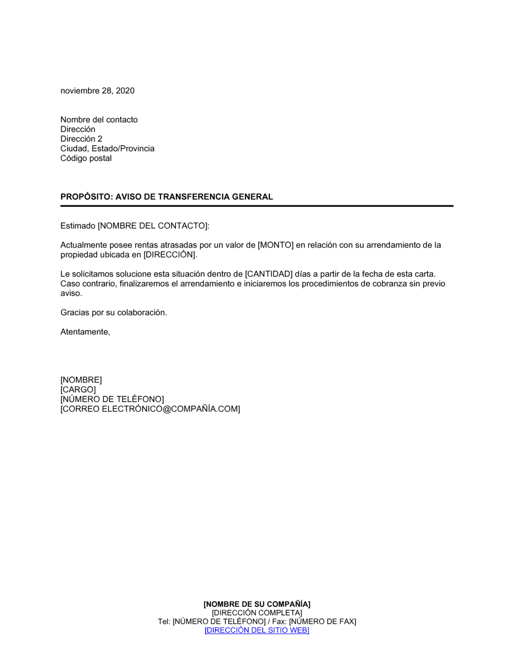 Business-in-a-Box's Notificación del incumplimiento del alquiler