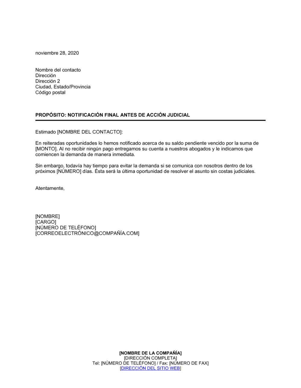 Business-in-a-Box's Notificación final antes de acción judicial