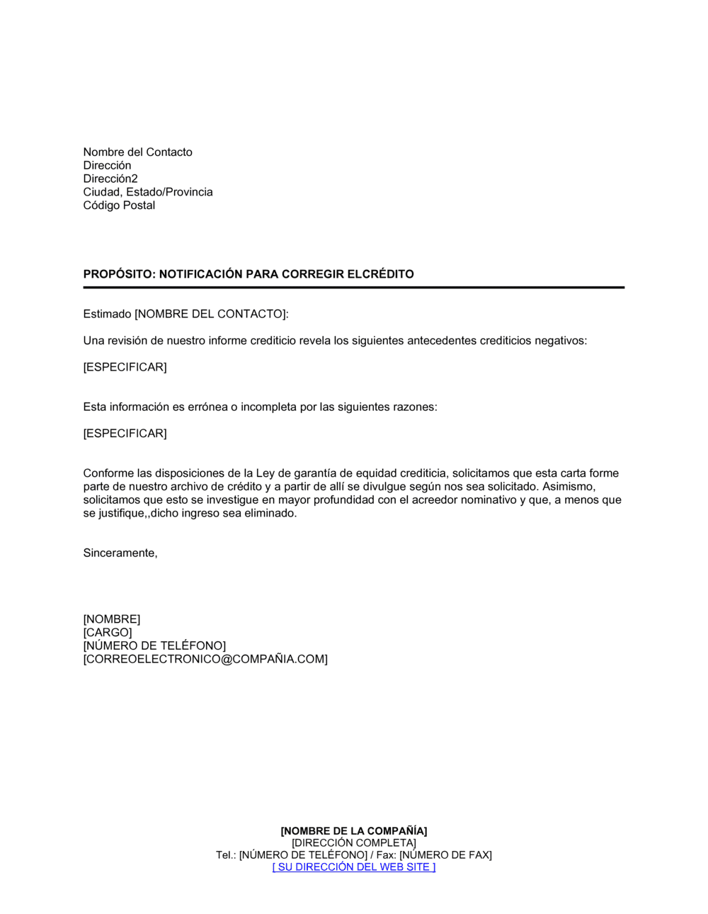 Business-in-a-Box's Notificación para corregir el crédito