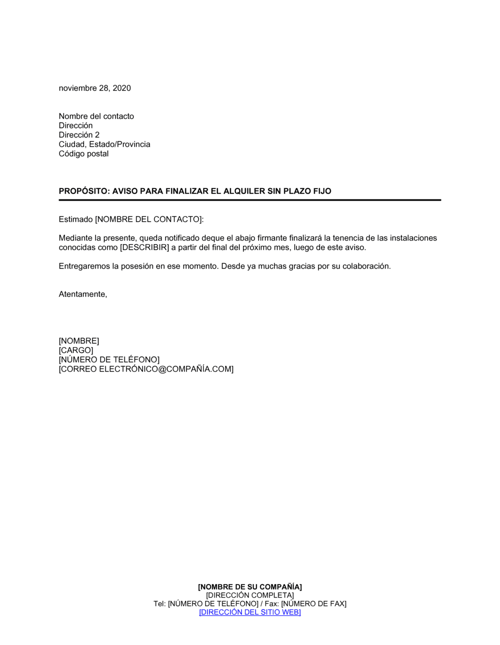Business-in-a-Box's Notificación para finalizar el arrendamiento - Arrendatario