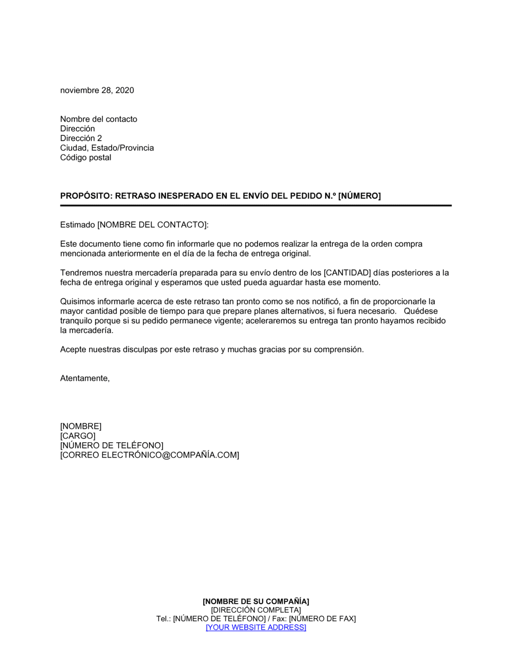 Business-in-a-Box's Notificación por retraso inesperado en el envío