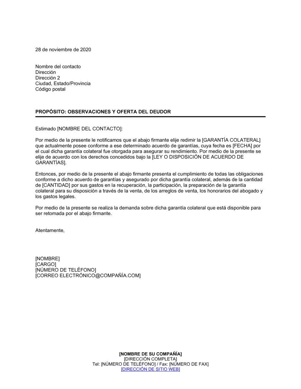 Business-in-a-Box's Notificación y oferta por parte del deudor